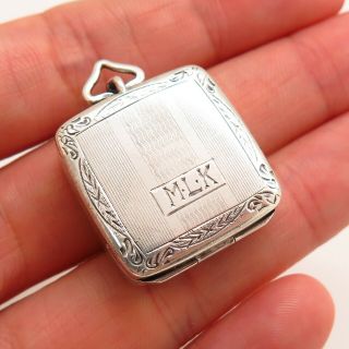 Antique Victorian 925 Sterling Silver Collectible Etched Pill Box Locket Pendant