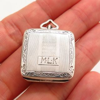 Antique Victorian 925 Sterling Silver Collectible Etched Pill Box Locket Pendant 2