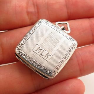 Antique Victorian 925 Sterling Silver Collectible Etched Pill Box Locket Pendant 3