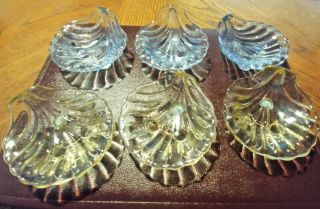 Glass Sea Shell Salt Cellars 6 Antique Cambridge In Rainbow Blue And Yellow