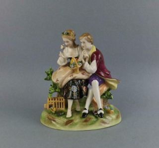 Antique Large Porcelain German Dresden Figurine Of Young Couple Unterweissbach
