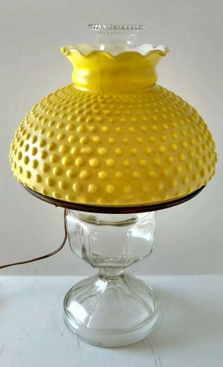 Vintage Oil Lamp Lantern Electric Glass Shade Heavy Yellow Giant Base
