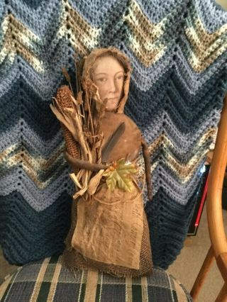 Early Primitive Folk Art Halloween Harvest Witch Doll - Made By Cinnamon Creek