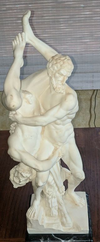 Vintage A Santini Sculpture - Nude Wrestlers - Hercules & Diomedes 20 " - Marble