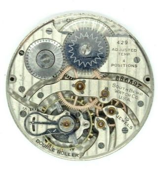 Antique 1918 South Bend 19 Jewel 4 Adj Wind Pocket Watch Movement 429 Parts 12s