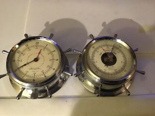 Vintage Airguide 7 Jewel 8 Day Ship Clock And Barometer