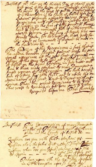 1727 Two Col - Am Docs Mary Davenport & Lihester Fornication With Examination