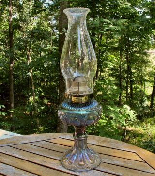 Imperial Zipper Loop Antique Carnival Art Glass Oil Lamp Smoke Medium Kerosene