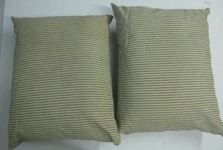 2 Vintage Primitive Blue Stripe Ticking Feather Pillows Down Antique Old Country