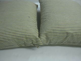 2 Vintage Primitive Blue Stripe Ticking Feather Pillows Down Antique Old Country 2