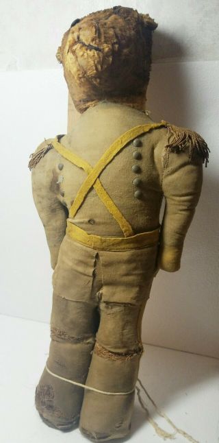 Rare Early Civil War Era Mohair Teddy Bear Uniform Straw Stuff Antique 27 " Tall