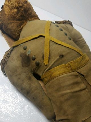 Rare Early civil war era Mohair Teddy Bear uniform straw stuff antique 27 