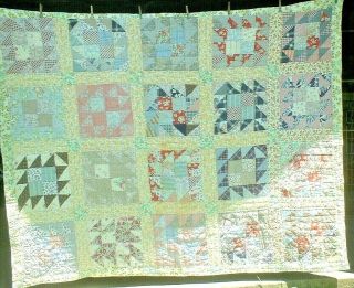 Antique Vintage 1930s Feedsack 4 - Patch Goose Chase Folk - Art Patchwork Quilt Wow