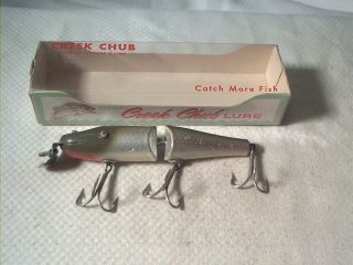 Vintage Old Wood Fishing Lure Creek Chub Jointed Pikie Silver Shiner W/ Box Te
