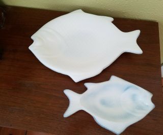 2 Atterbury Fish Platters Milk Glass Antique Dish Circa 1880 