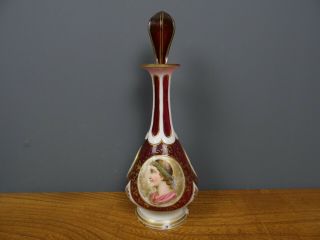 Antique Bohemian Moser Cut Overlay Cranberry Glass Perfume/scent Bottle Decanter