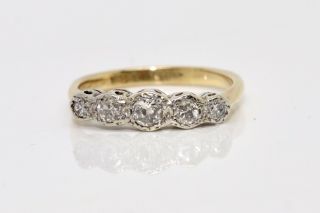 A Lovely Antique Art Deco 18ct Gold & Platinum 0.  20ct Diamond Five Stone Ring