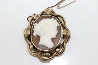 A Pretty Antique Victorian Gold Plated Carved Cameo Brooch 14034