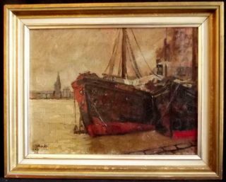 RUDOLF PRIEBE 1889 - 1964 Impressionist Harbour Scene at Dusk ANTIQUE OIL PAINTING 2
