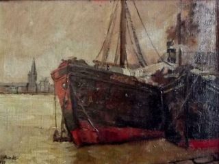 RUDOLF PRIEBE 1889 - 1964 Impressionist Harbour Scene at Dusk ANTIQUE OIL PAINTING 4