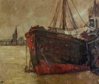 RUDOLF PRIEBE 1889 - 1964 Impressionist Harbour Scene at Dusk ANTIQUE OIL PAINTING 5