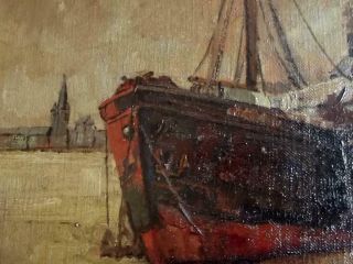 RUDOLF PRIEBE 1889 - 1964 Impressionist Harbour Scene at Dusk ANTIQUE OIL PAINTING 6