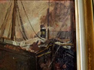 RUDOLF PRIEBE 1889 - 1964 Impressionist Harbour Scene at Dusk ANTIQUE OIL PAINTING 8
