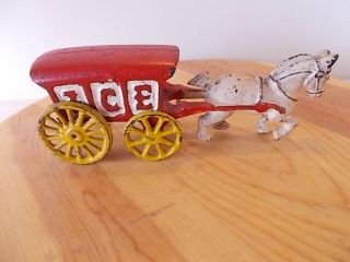Vintage Antique Collectible Cast Iron Horse Drawn Ice Wagon 7 " X 2 - 3/4 "