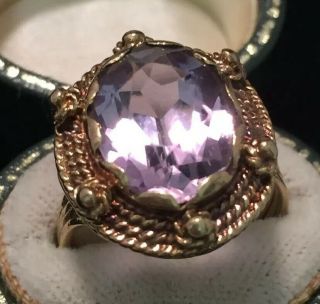 Antique Jewellery Stunning 9 Carat Gold & Large Amethyst Ring Size P (7.  75)