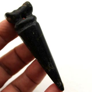 P486 Ancient Hongshan Culture Meteorite Jade Cicada Cone Amulet Pendant 3.  2 "