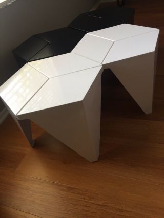 2 White Hexagon Prismatic Metal Side Table Stools Mid Century Design