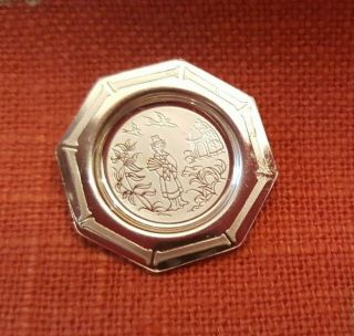 Dollhouse Miniature Vintage Sterling Silver Chinoiserie Plate,  1:12