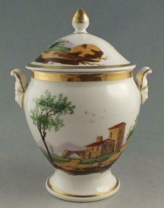 Polychrome Decorated Sugar Bowl Attrib To Tucker Factory,  Philadelphia C.  1830