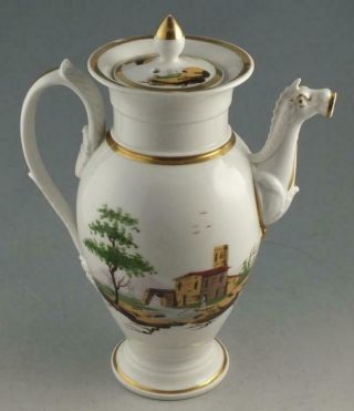 Polychrome Decorated Coffee Pot Attrib To Tucker Factory,  Philadelphia C.  1830