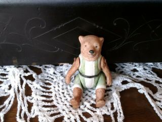 Antique Vintage Miniature Wire Jointed Bear Figurine Doll Bisque Hand Painted