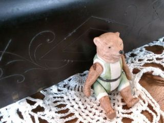 Antique Vintage Miniature Wire Jointed Bear Figurine Doll Bisque Hand Painted 2