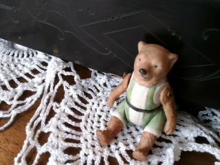 Antique Vintage Miniature Wire Jointed Bear Figurine Doll Bisque Hand Painted 3