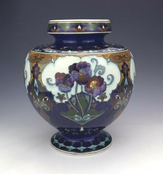 Antique Rozenburg Den Haag Dutch Pottery - Large Hand Painted Vase - Art Deco 5