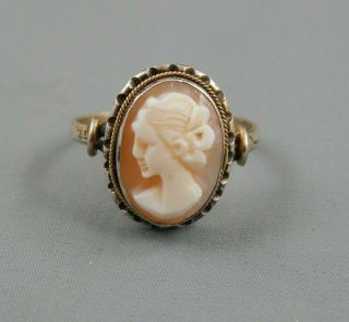 Antique Victorian Edwardian 800 Silver Carved Shell Cameo Ring Sz 8