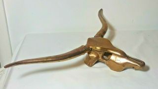 Vintage Mid Century Brass Longhorn Steer Cattle Skull Head Horns Wall Sculpture
