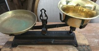 Vintage French Produce Scale,  Cast Iron And Brass,  18” Long