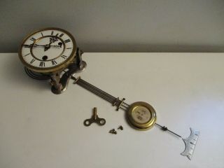 Antique German Ra Wall Clock Complete Movement Porcelain Dial Pendulum & Key