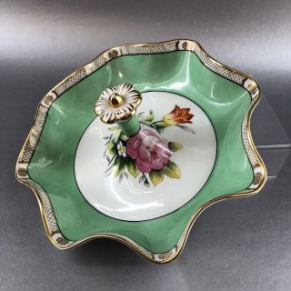 Vintage Noritake 8” Green Floral Handled China Porcelain Candy Bowl Dish Antique