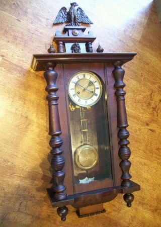 Antique 19th Century Hamburg American Clock Company Oak Wall Clock Eagle Final