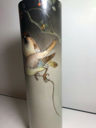 Antique M Z Austria porcelain tall vase hand painted birds and vines 7