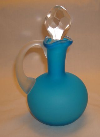 Vintage/antique Victorian Art Glass Blue Satin Over White Crystal Stopper Cruet