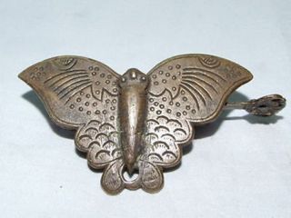10 Cm / Rare Chinese Old Style Brass Carved Butterfly Lock And Key