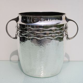Arts & Crafts Hammered Silver Plated Wine Champagne Cooler Probably By Orivit