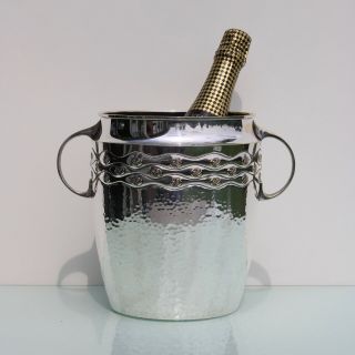 Arts & Crafts hammered silver plated wine champagne cooler probably by Orivit 2
