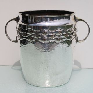 Arts & Crafts hammered silver plated wine champagne cooler probably by Orivit 3